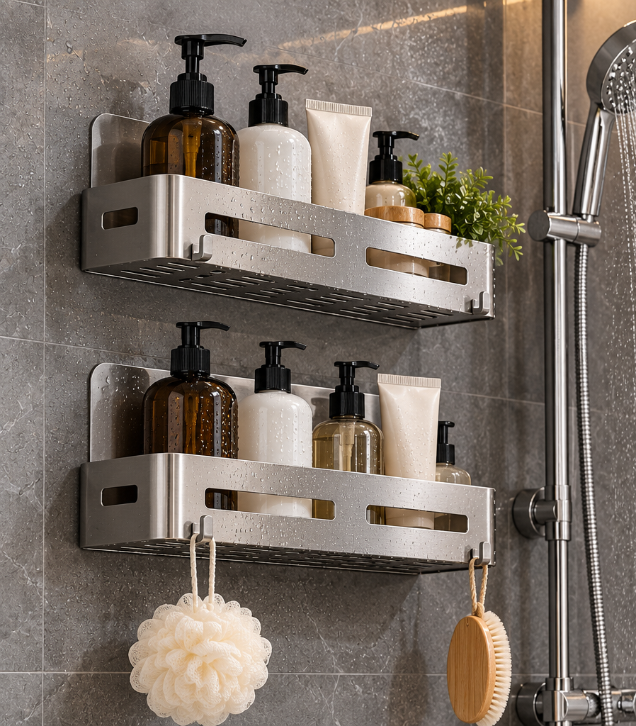 Decorating Evert Adhesive Stainless Steel Shower Organizer