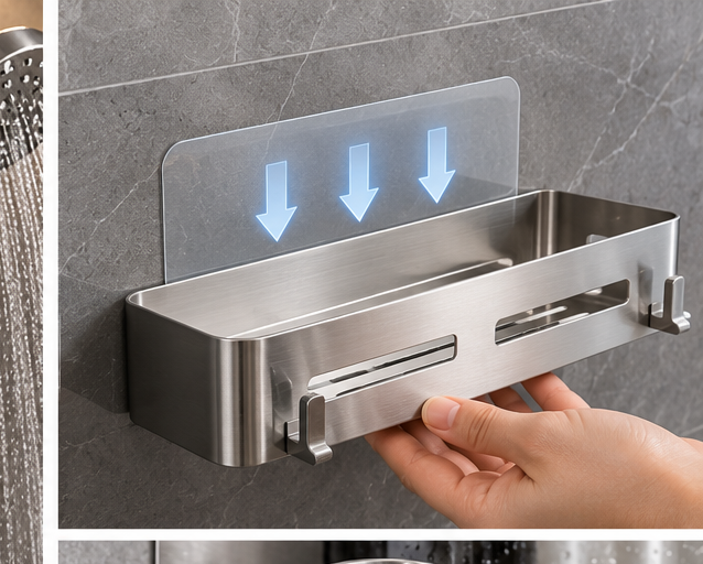 Decorating Evert Adhesive Stainless Steel Shower Organizer